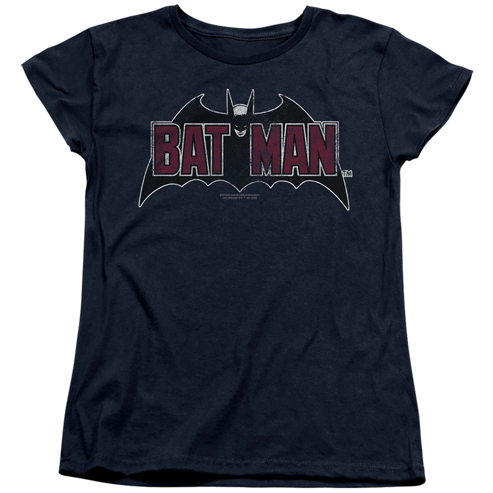 The Batman Vintage Bat Logo on Navy Womens T-Shirt