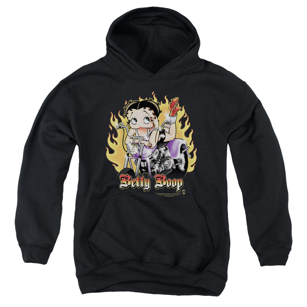 Betty Boop Biker Flames Boop Youth Hoodie