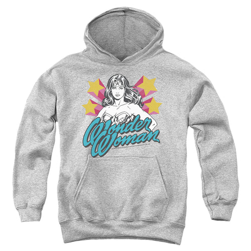 Wonder Woman Stance Script on Athletic Heather Youth Hoodie