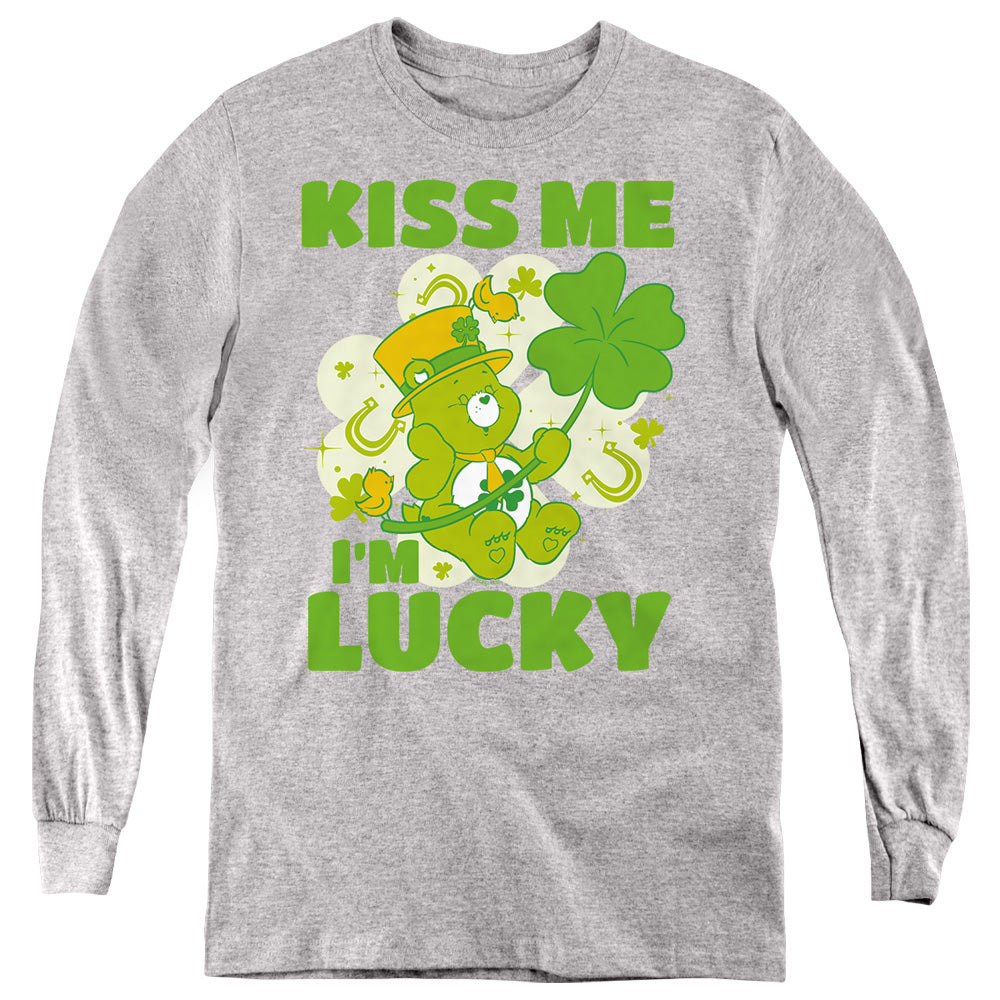 Care Bears Kiss Me I'M Lucky St. Patrick'S Day Good Luck Bear Youth Long Sleeve T-Shirt