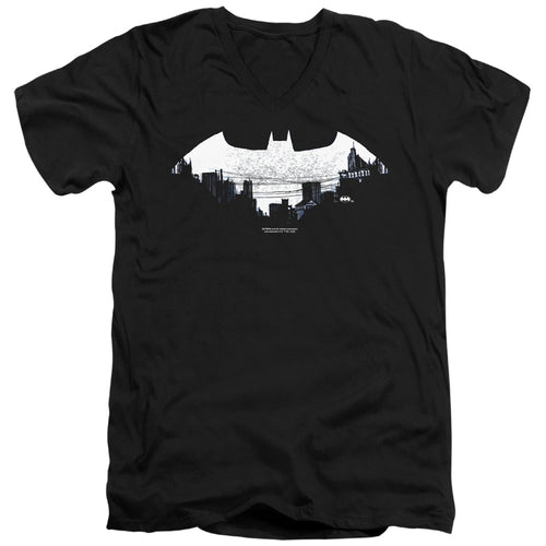 Batman Bat Logo Cityscape V-Neck T-Shirt