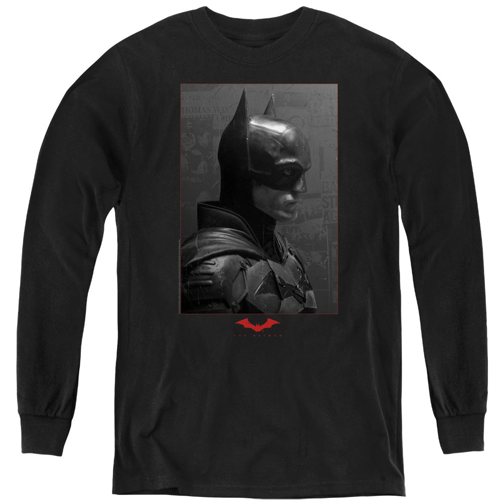 The Batman Worn Portrait Youth Long Sleeve T-Shirt