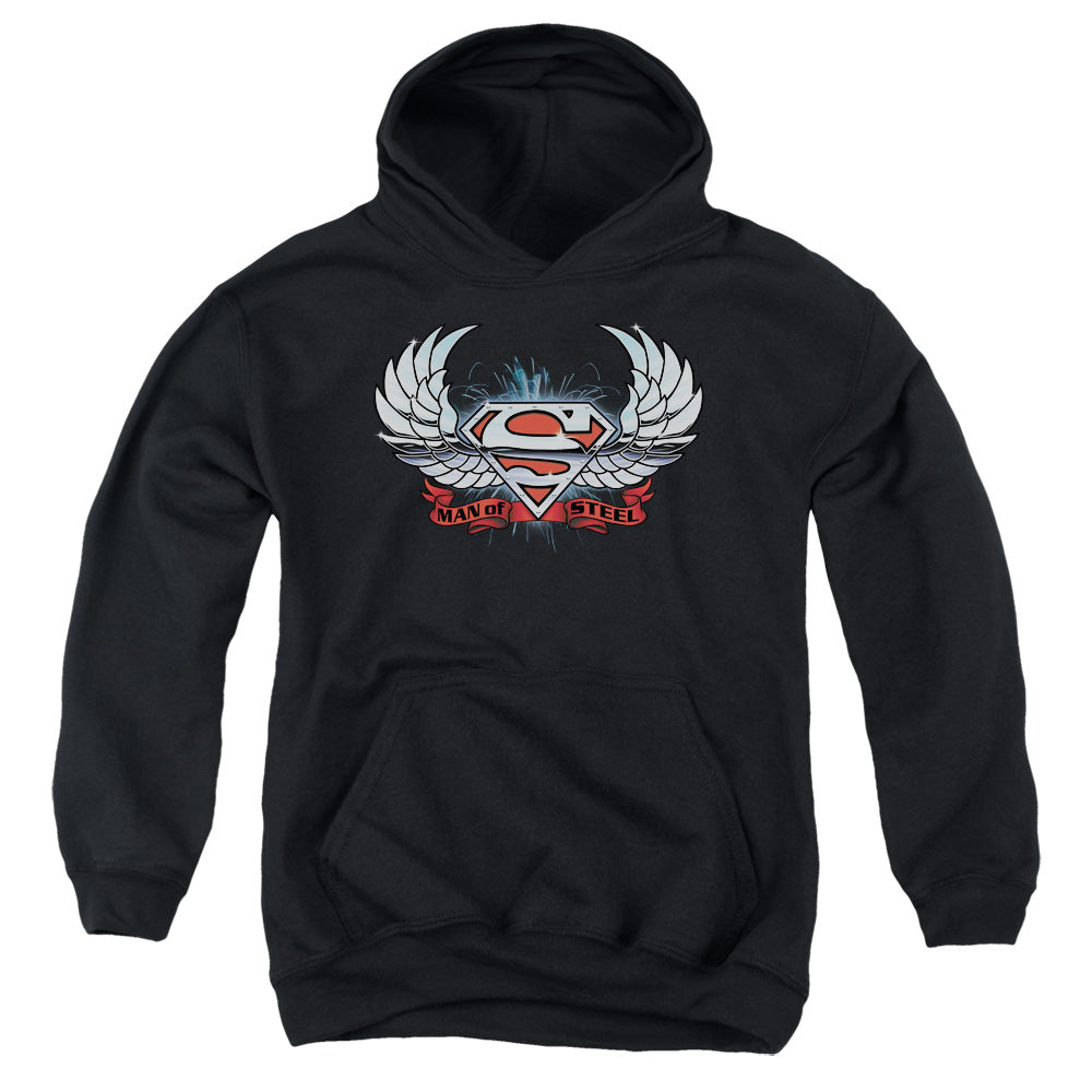 Superman Chrome Wings Shield Youth Hoodie
