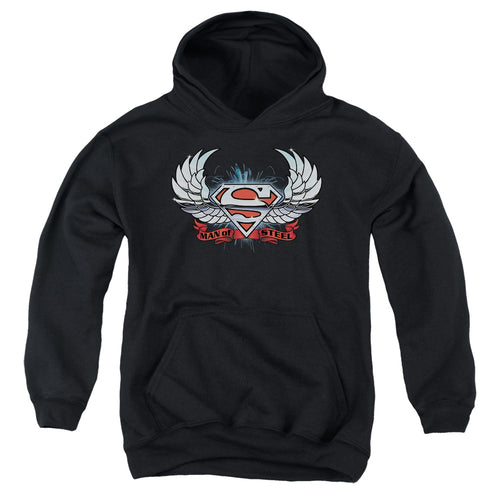 Superman Chrome Wings Shield Youth Hoodie