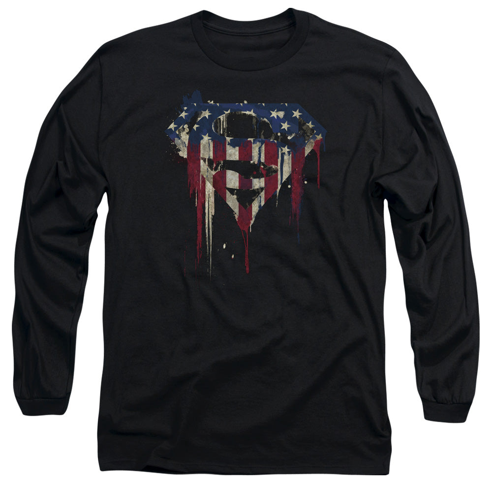 Superman Bleeding Shield Black Long Sleeve T-Shirt