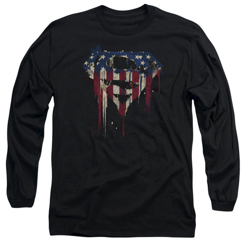 Superman Bleeding Shield Black Long Sleeve T-Shirt