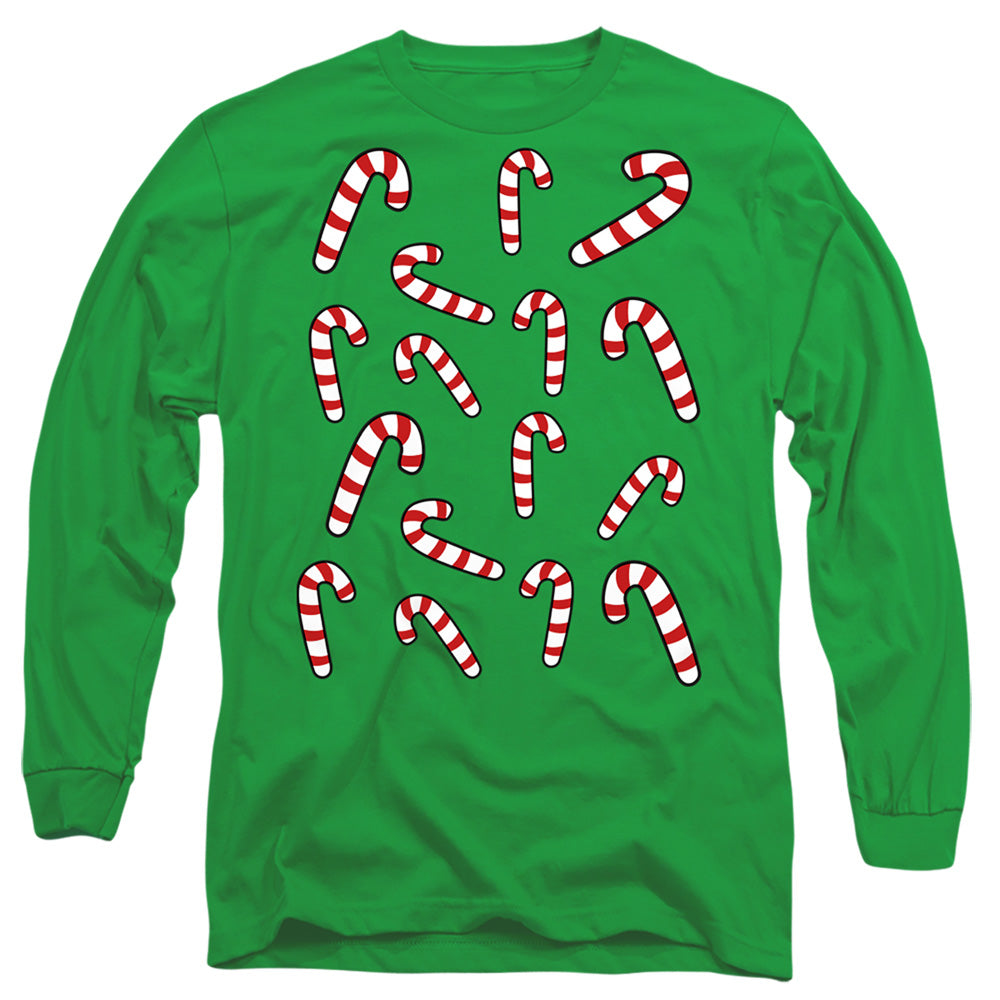 Christmas Candy Cane Crew Kelly Green Long Sleeve T-Shirt