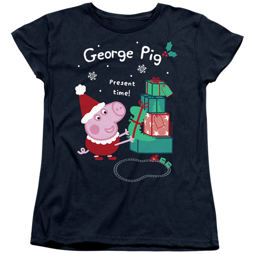 Peppa Pig Christmas Present Time with George Pig Womens T-Shirt