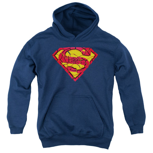 Superman Shattered Shield Navy Youth Hoodie