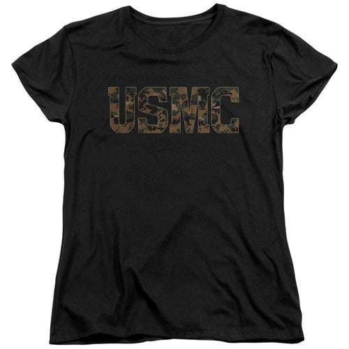 U.S. Marine Corps Camo Fill Black Womens T-Shirt