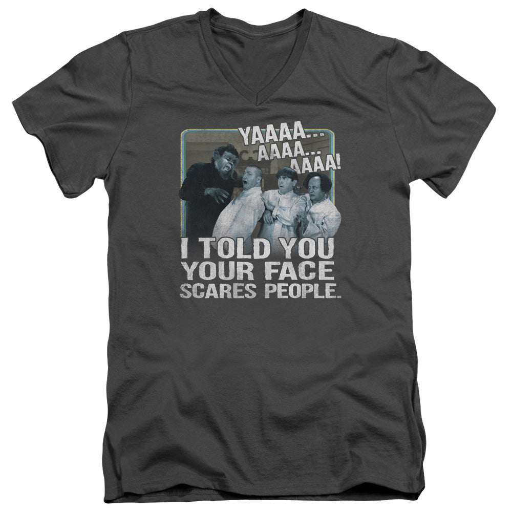 The Three Stooges Your Face Scares People V-Neck T-Shirt