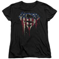 Superman Bleeding Shield Black Womens T-Shirt