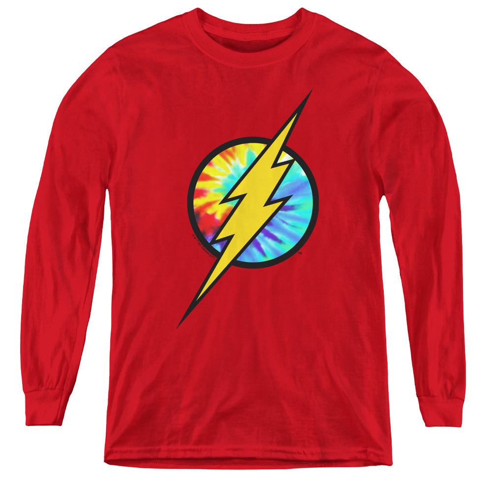 The Flash Tie Dye Flash Logo Youth Long Sleeve T-Shirt
