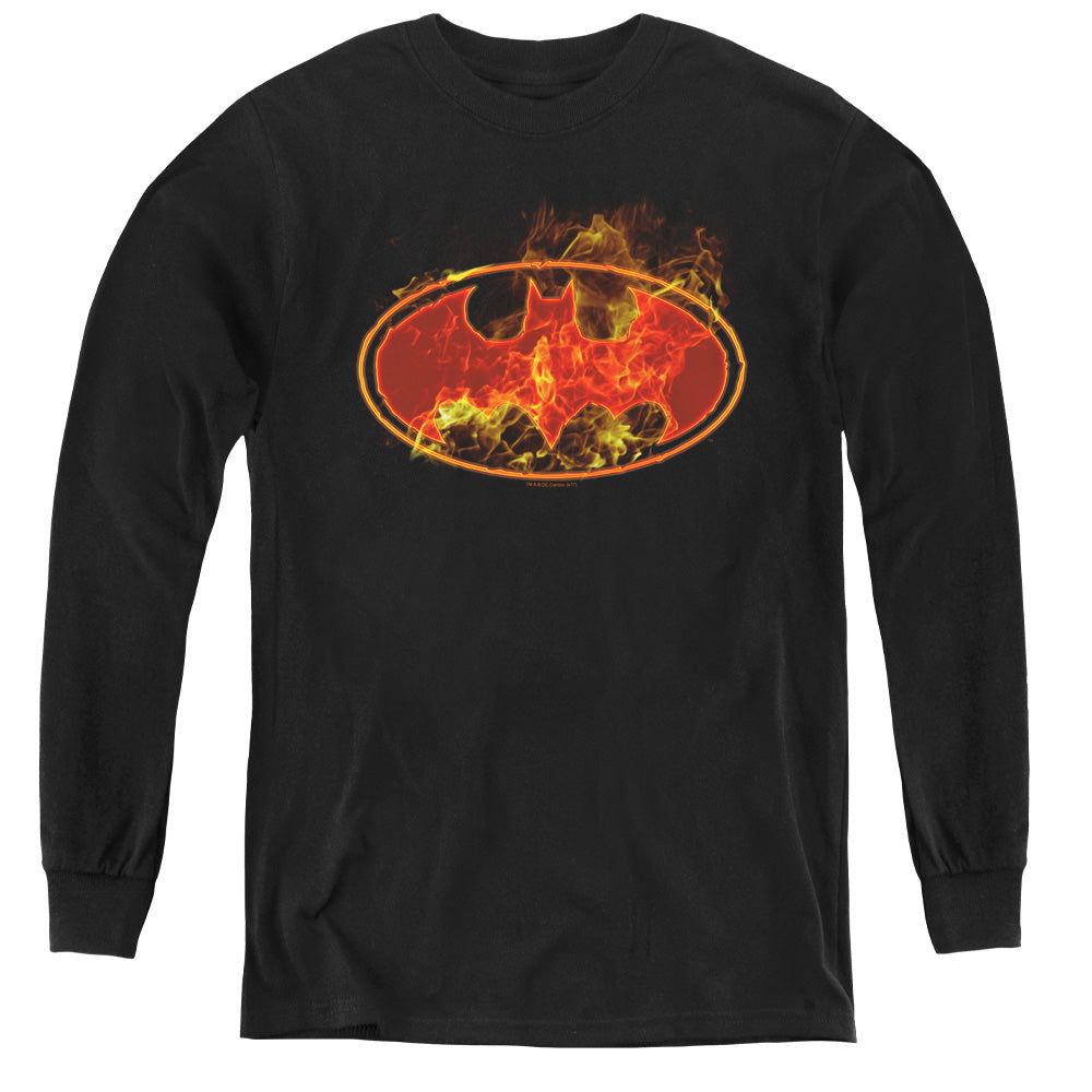 Batman Flames Logo Youth Long Sleeve T-Shirt