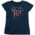 Superman Bleeding Shield Navy Womens T-Shirt