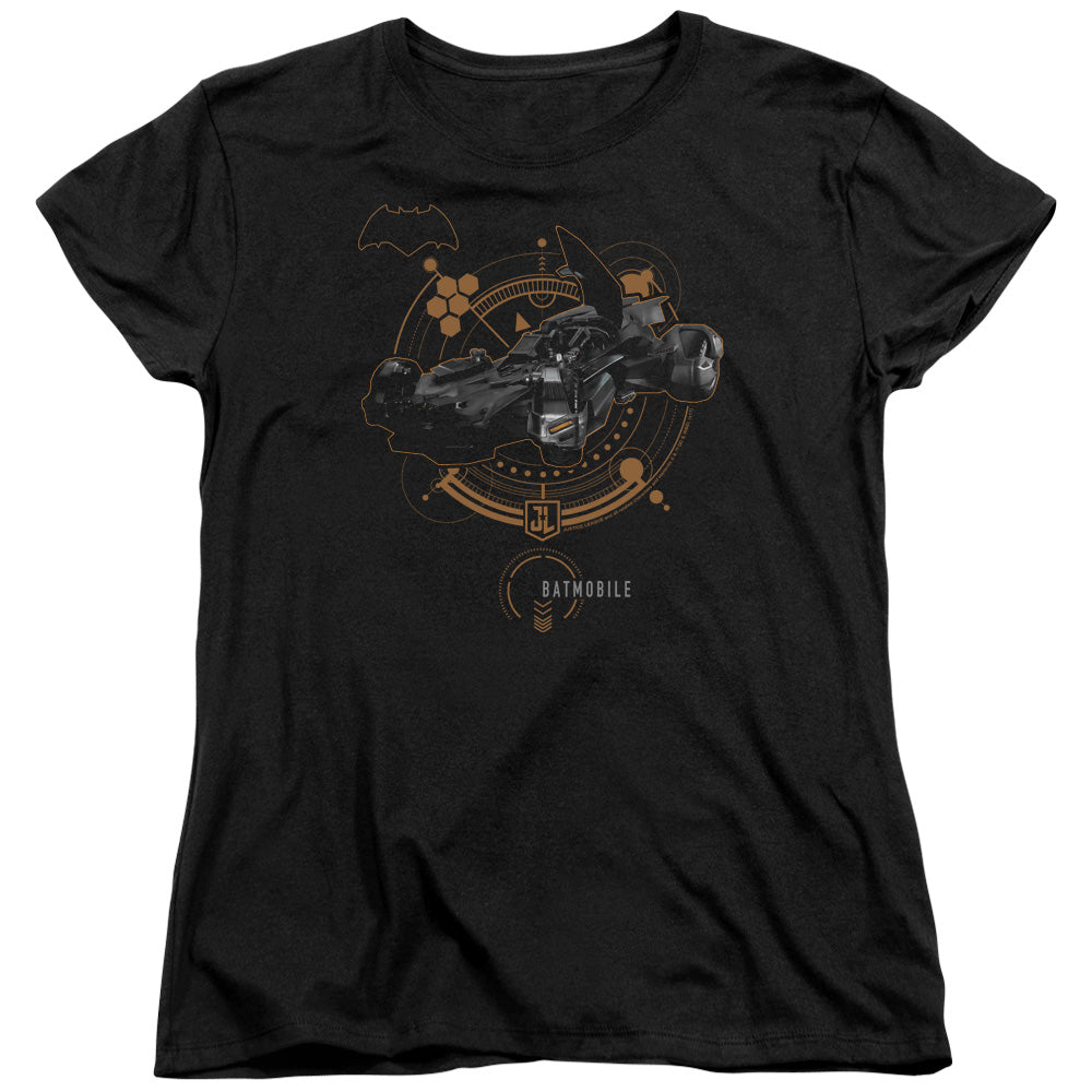Justice League Batmobile Womens T-Shirt