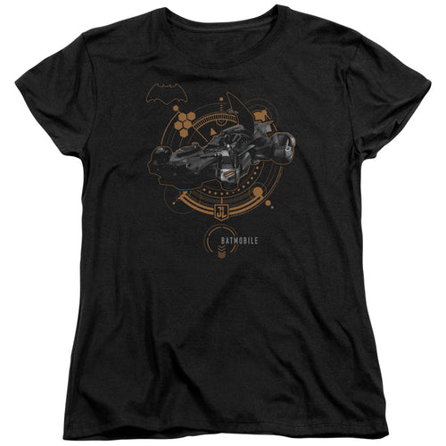 Justice League Batmobile Womens T-Shirt