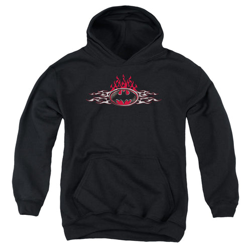 Batman Steel Flames Logo Youth Hoodie