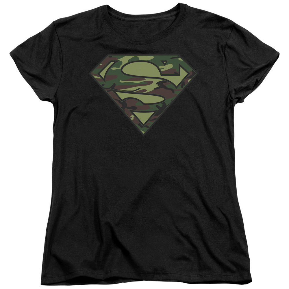 Superman Camo Logo Black Womens T-Shirt