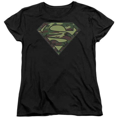 Superman Camo Logo Black Womens T-Shirt