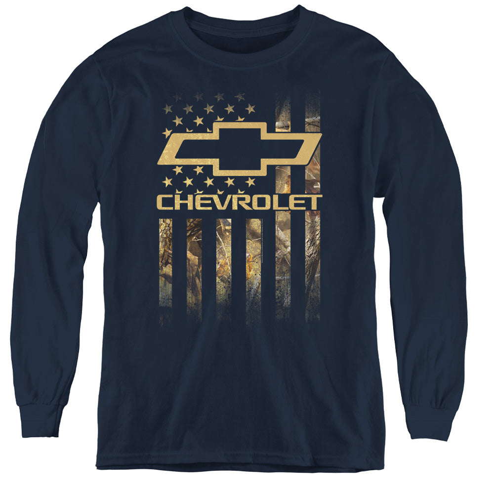 Chevy Camo Flag Youth Long Sleeve T-Shirt