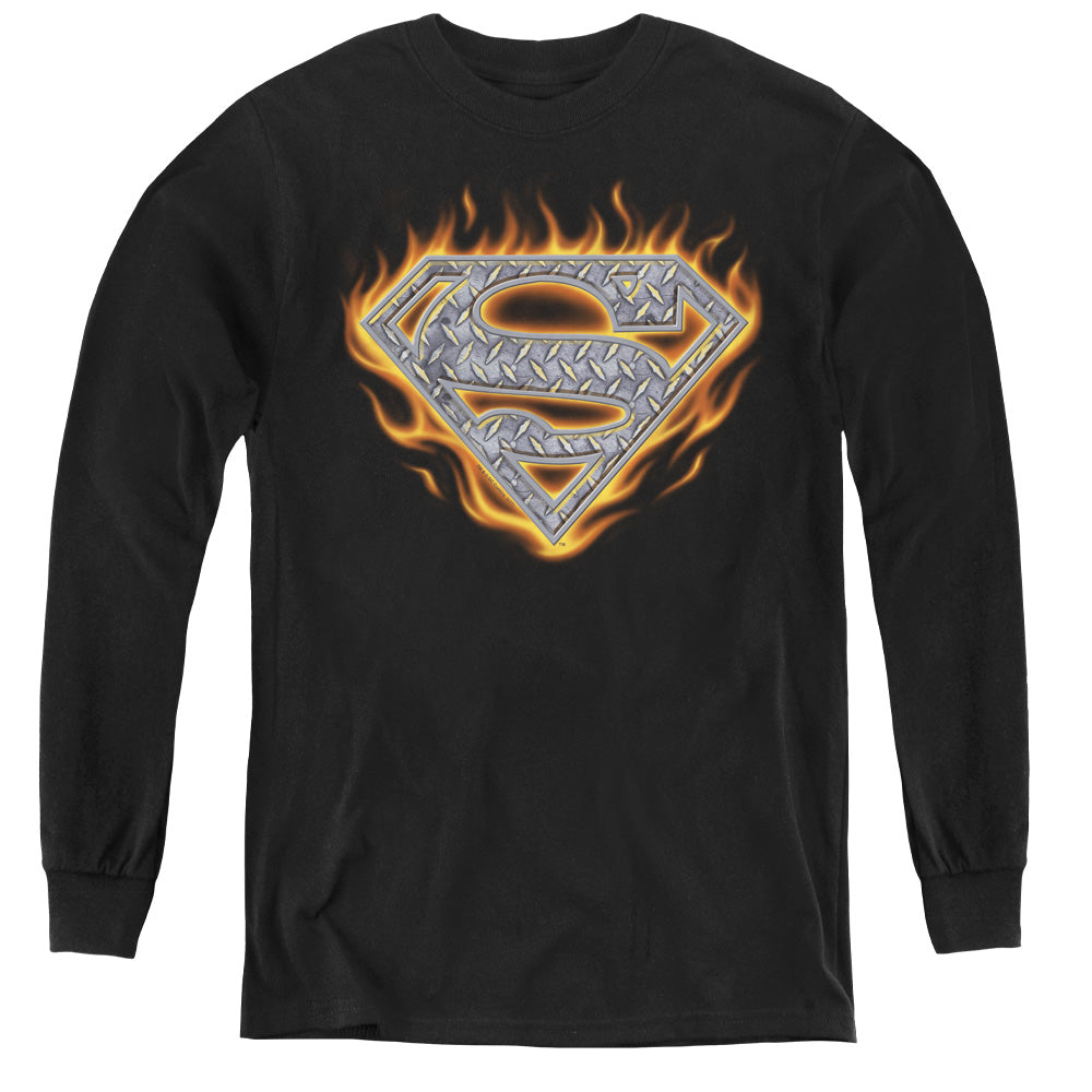 Superman Steel Fire Shield Youth Long Sleeve T-Shirt