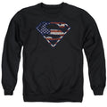 Superman Wartorn Flag Black Crewneck Sweatshirt