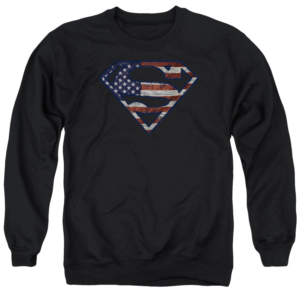 Superman Wartorn Flag Black Crewneck Sweatshirt