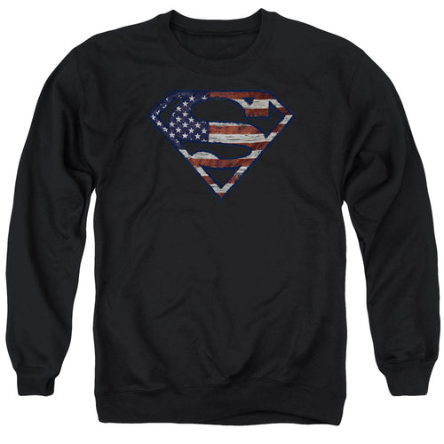 Superman Wartorn Flag Black Crewneck Sweatshirt