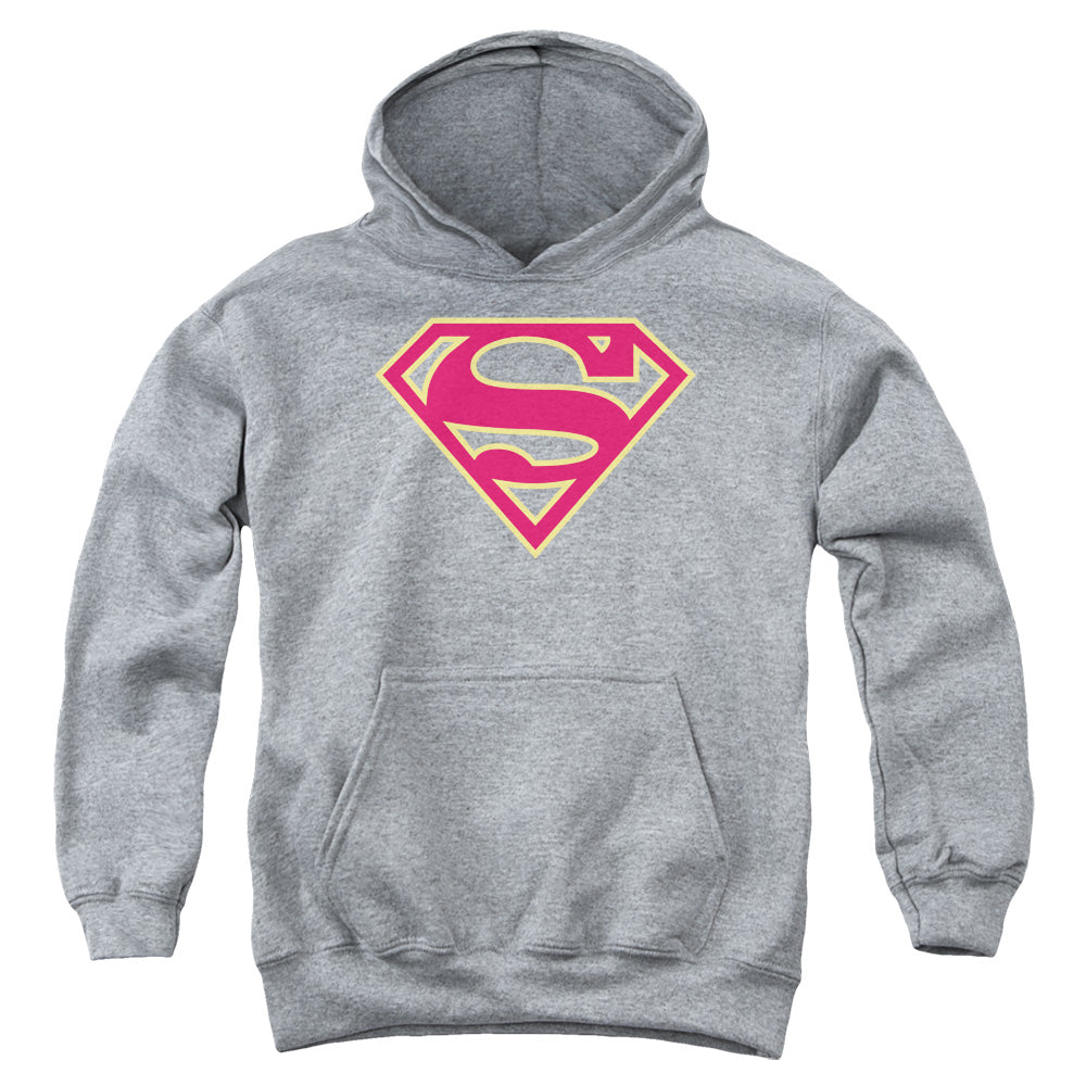 Superman Red & Gold Shield Athletic Heather Youth Hoodie