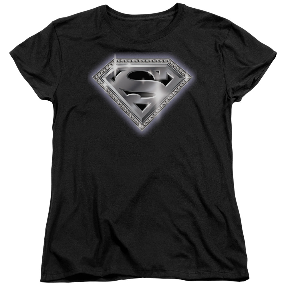Superman Bling Shield Womens T-Shirt
