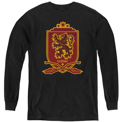Harry Potter Gryffindor Broomstick Badger Logo Youth Long Sleeve T-Shirt