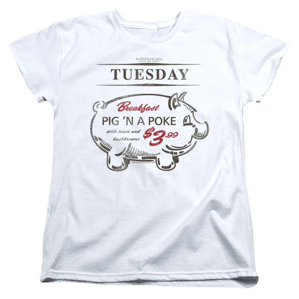 Supernatural Mystery Spot Pig 'n a Poke Womens T-Shirt