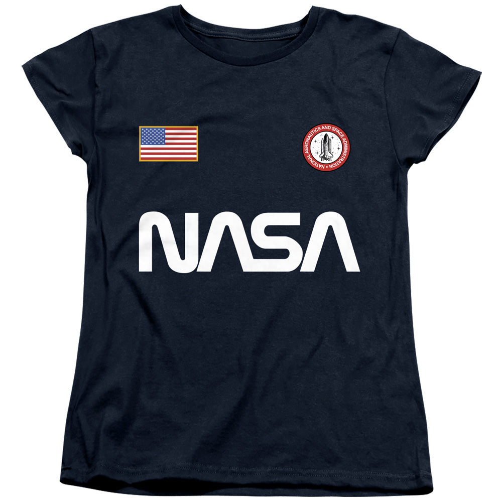 NASA Worm Logo and Flag Navy Womens T-Shirt