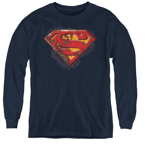 Superman Rusted Shield Youth Long Sleeve T-Shirt