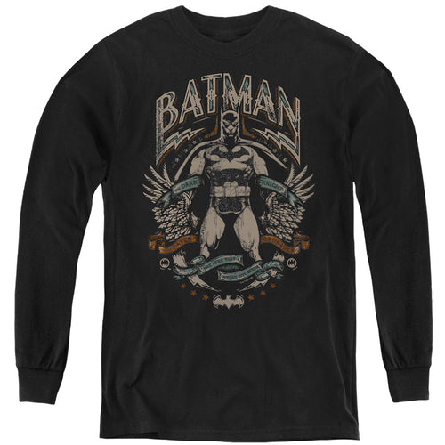 The Batman Gotham Hero on Black Youth Long Sleeve T-Shirt