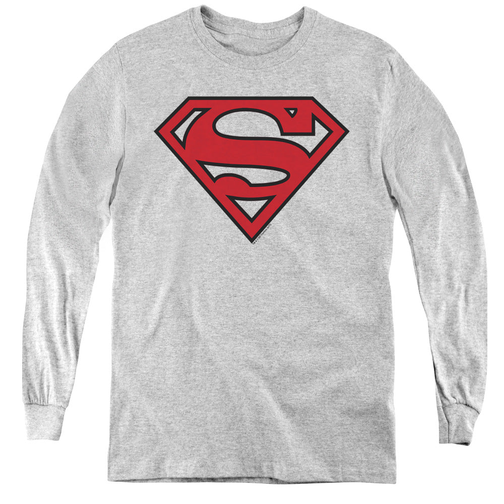 Superman Red & Black Shield Athletic Heather Youth Long Sleeve T-Shirt