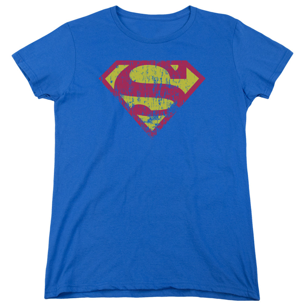 Superman Classic Logo Distressed Royal Womens T-Shirt