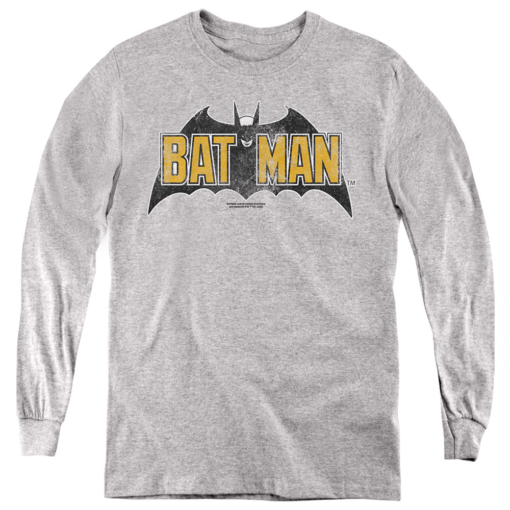 The Batman Vintage Bat Logo on Gray Youth Long Sleeve T-Shirt