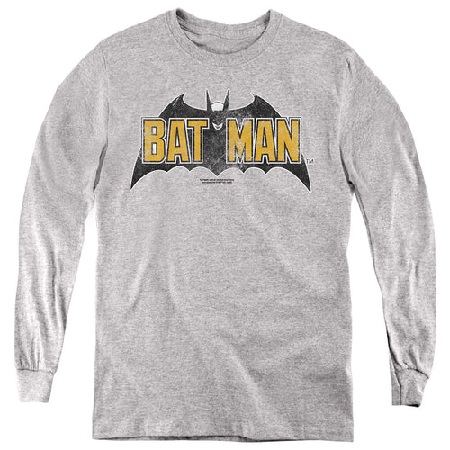 The Batman Vintage Bat Logo on Gray Youth Long Sleeve T-Shirt
