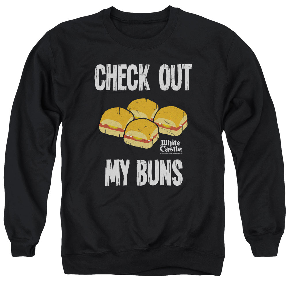 White Castle Check Out My Buns on Black Crewneck Sweatshirt