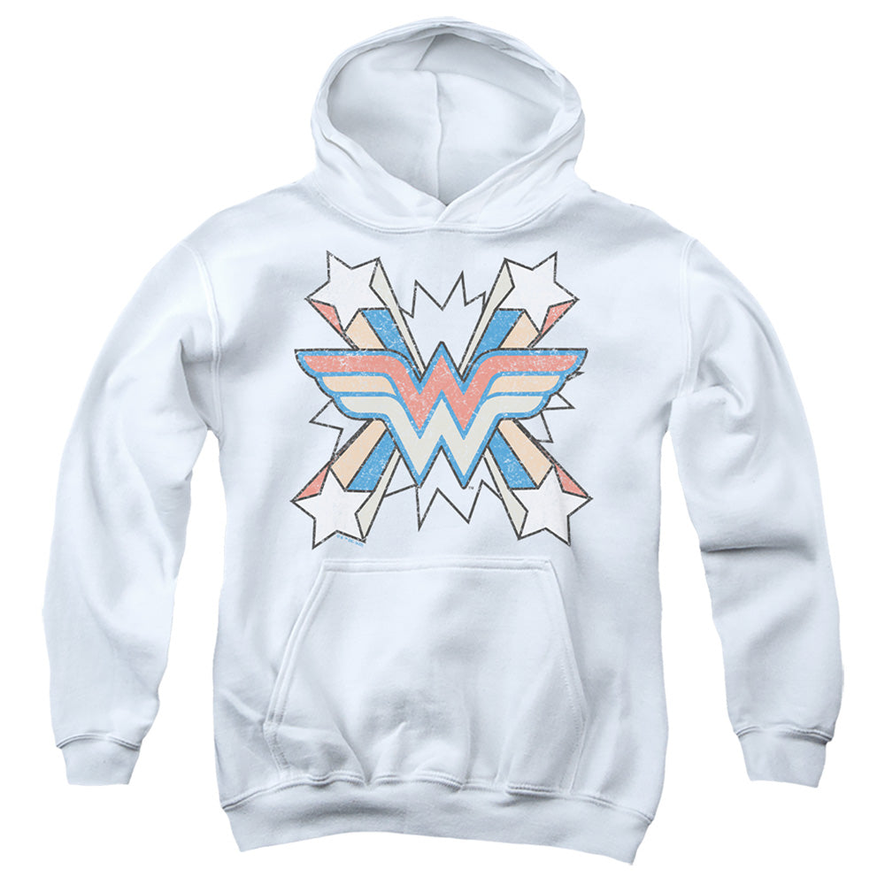 Wonder Woman Burst Emblem on White Youth Hoodie