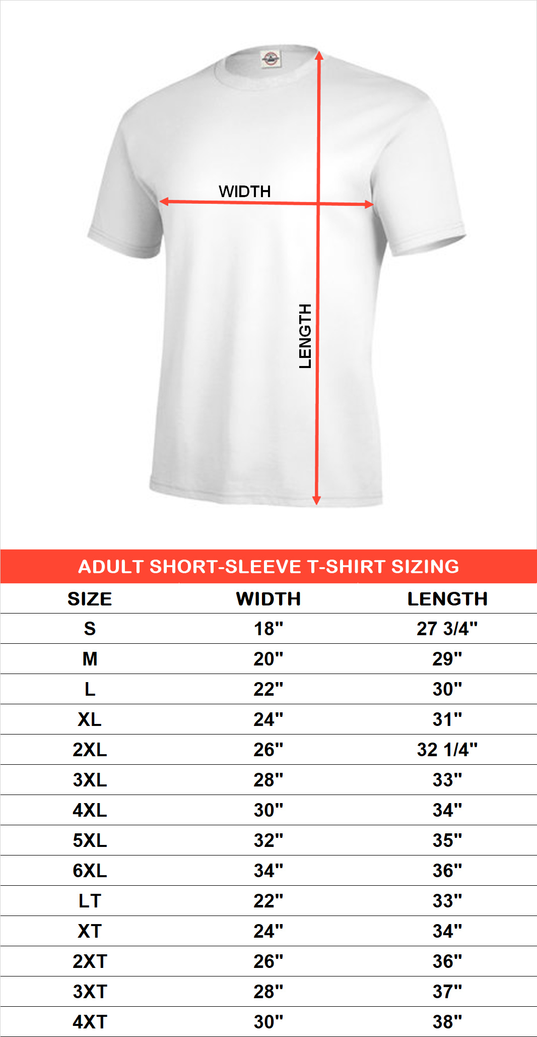 Sizing chart for Terminator T-Shirt - I'll be Back Shades AMC-TER546