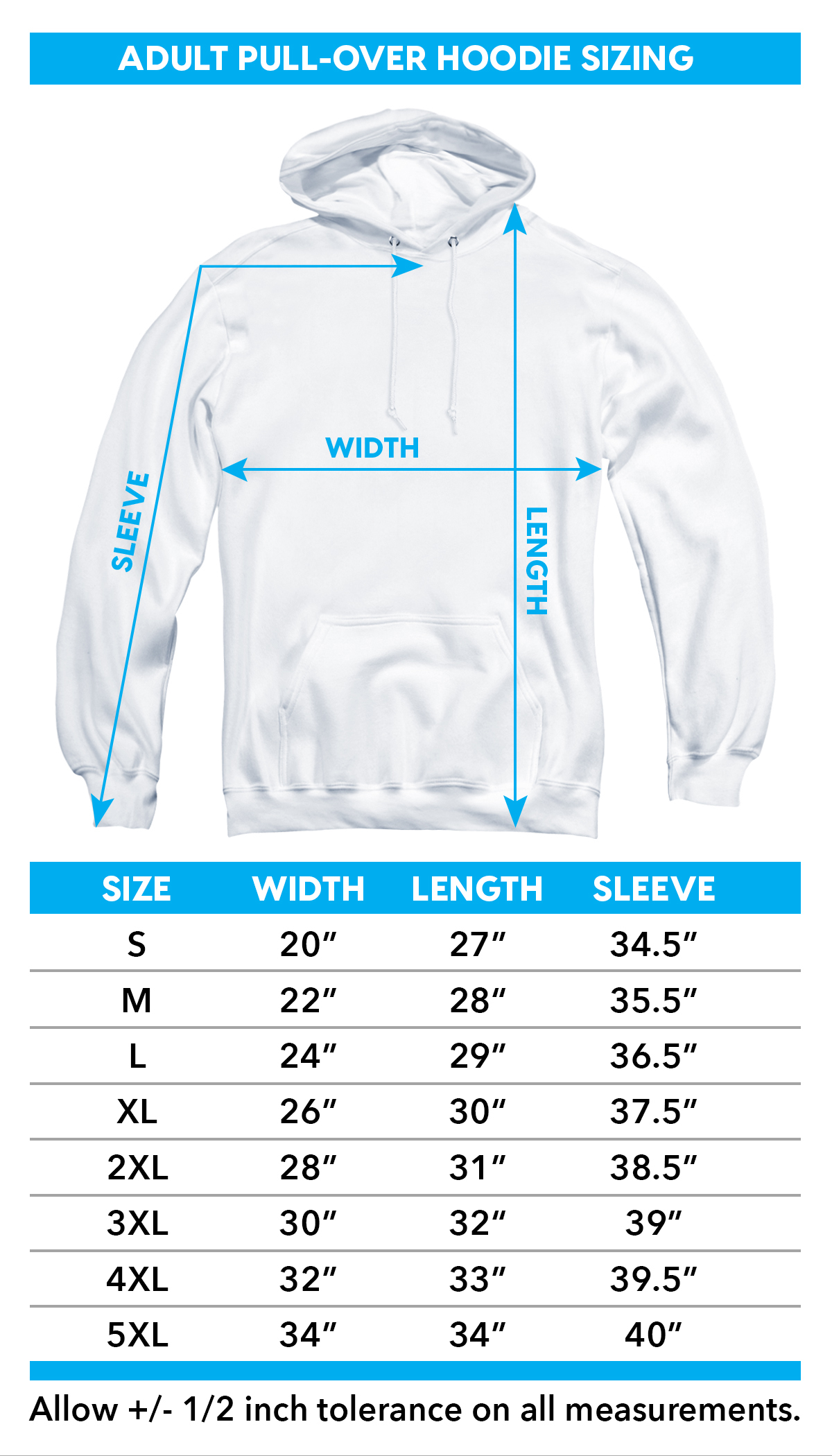 sweatshirt size chart